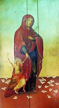 Icoana Maicii Domnului de la Sihăstria Voronei, Iisus este înfăţişat de mână cu Fecioara Maria